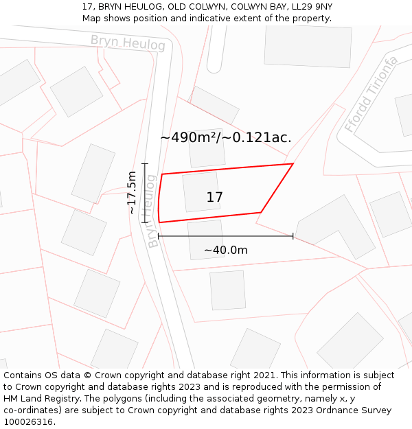 17, BRYN HEULOG, OLD COLWYN, COLWYN BAY, LL29 9NY: Plot and title map