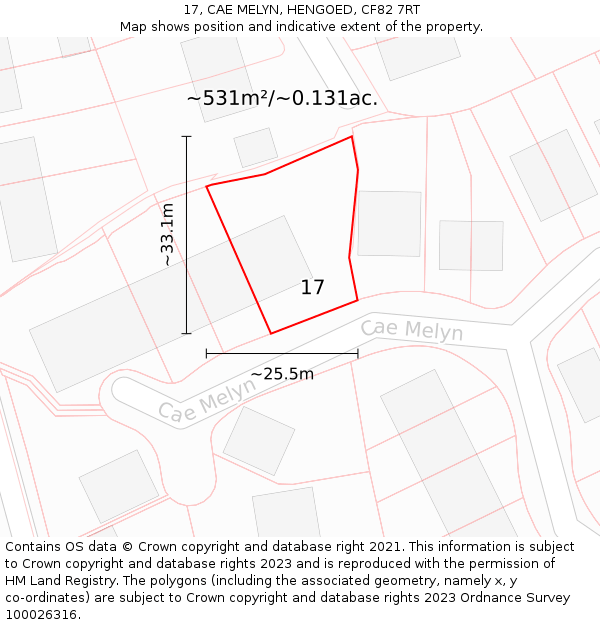 17, CAE MELYN, HENGOED, CF82 7RT: Plot and title map