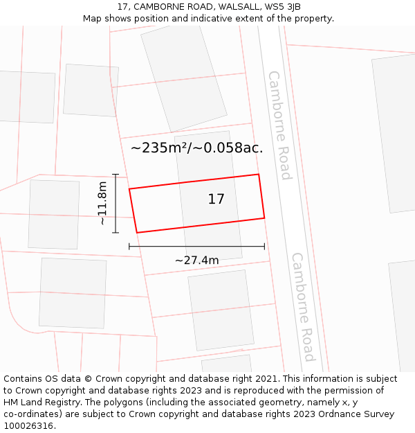 17, CAMBORNE ROAD, WALSALL, WS5 3JB: Plot and title map
