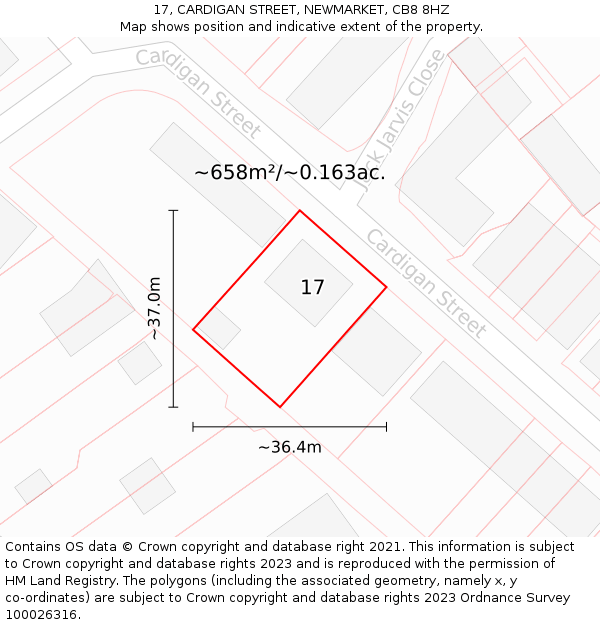 17, CARDIGAN STREET, NEWMARKET, CB8 8HZ: Plot and title map