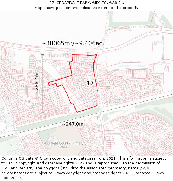 17, CEDARDALE PARK, WIDNES, WA8 3JU: Plot and title map