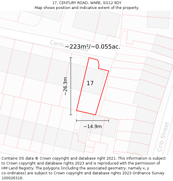 17, CENTURY ROAD, WARE, SG12 9DY: Plot and title map