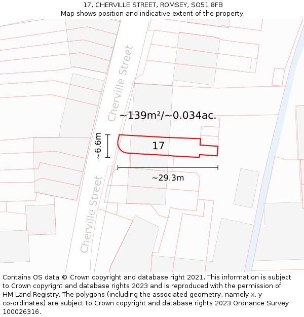 17, CHERVILLE STREET, ROMSEY, SO51 8FB: Plot and title map