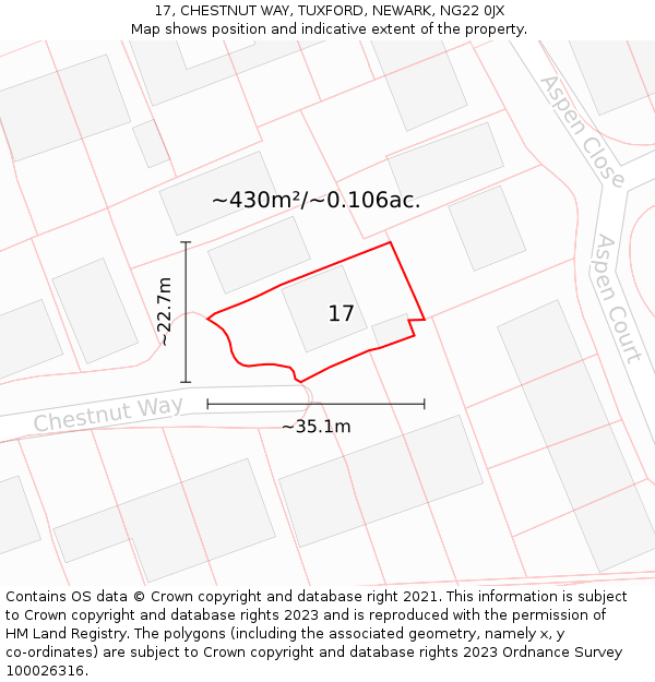 17, CHESTNUT WAY, TUXFORD, NEWARK, NG22 0JX: Plot and title map