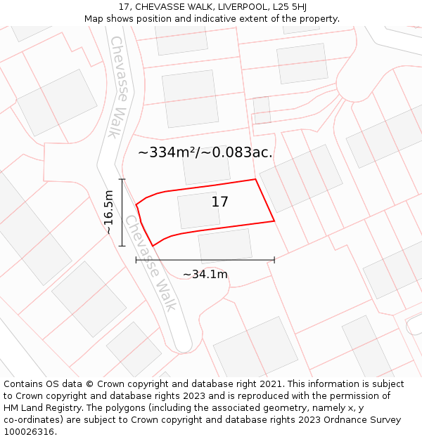 17, CHEVASSE WALK, LIVERPOOL, L25 5HJ: Plot and title map