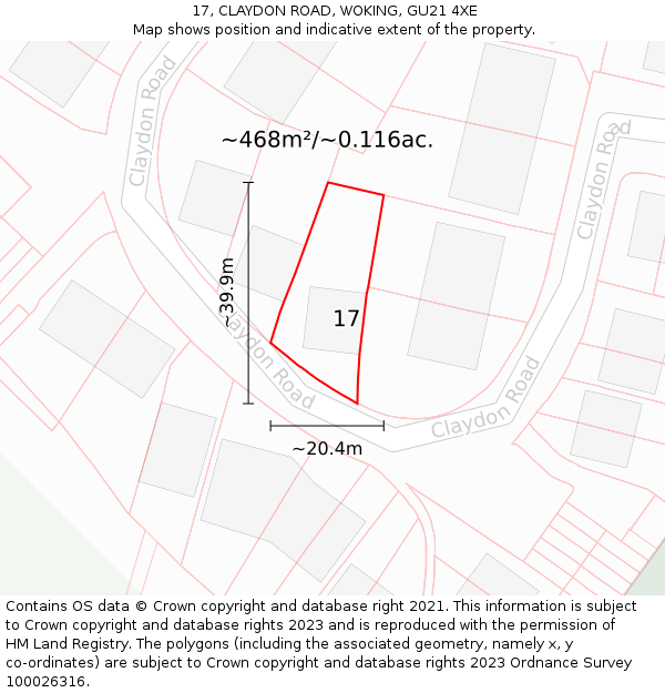 17, CLAYDON ROAD, WOKING, GU21 4XE: Plot and title map