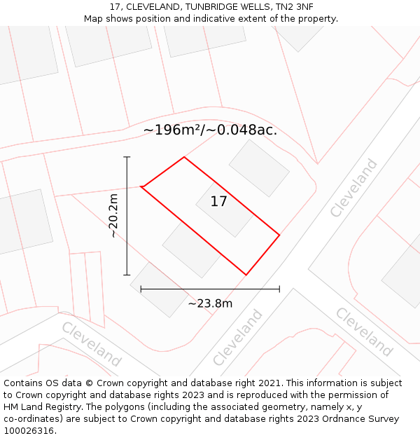 17, CLEVELAND, TUNBRIDGE WELLS, TN2 3NF: Plot and title map