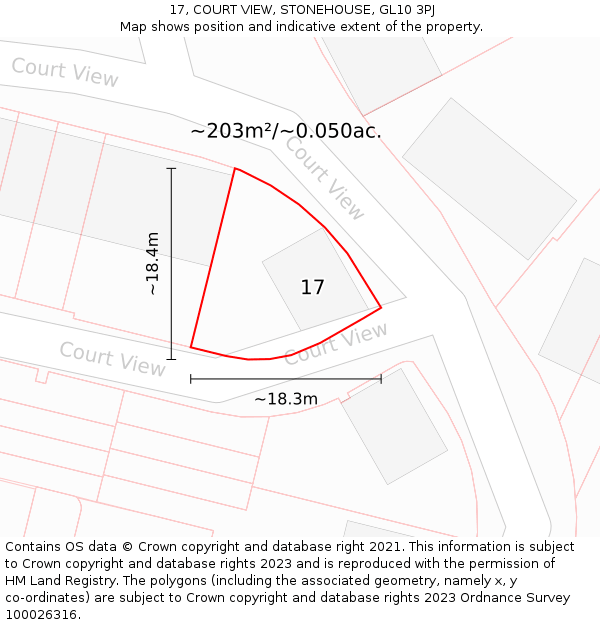 17, COURT VIEW, STONEHOUSE, GL10 3PJ: Plot and title map