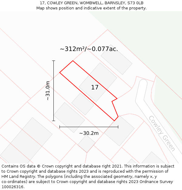 17, COWLEY GREEN, WOMBWELL, BARNSLEY, S73 0LB: Plot and title map