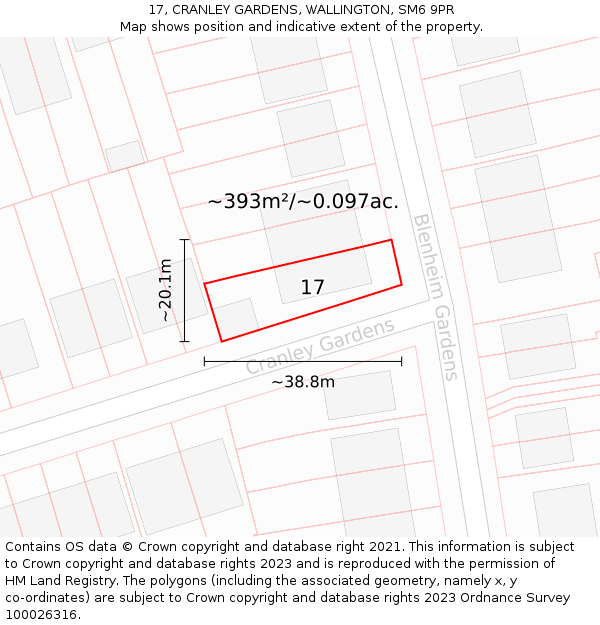 17, CRANLEY GARDENS, WALLINGTON, SM6 9PR: Plot and title map