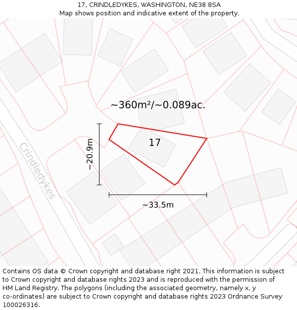 17, CRINDLEDYKES, WASHINGTON, NE38 8SA: Plot and title map