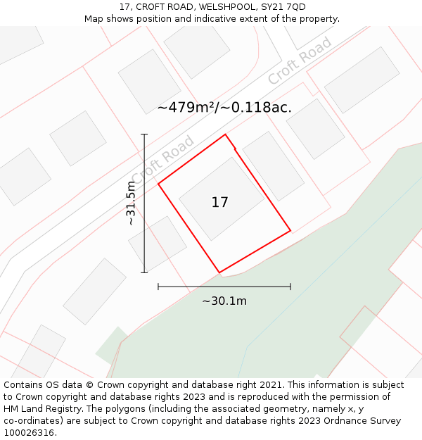 17, CROFT ROAD, WELSHPOOL, SY21 7QD: Plot and title map