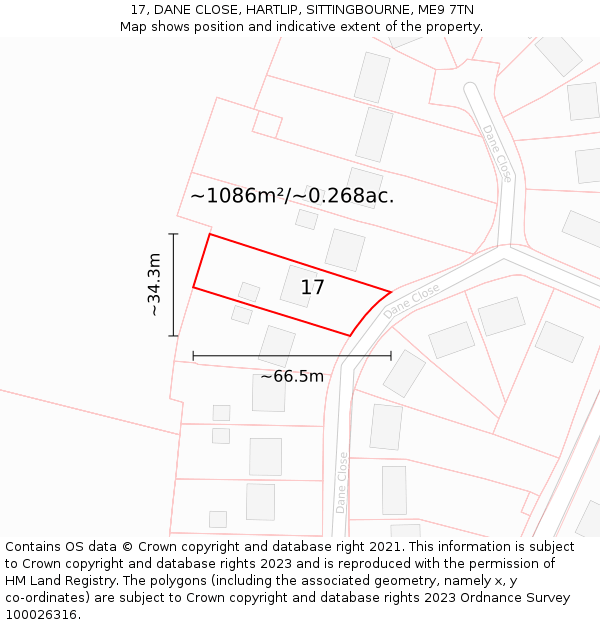 17, DANE CLOSE, HARTLIP, SITTINGBOURNE, ME9 7TN: Plot and title map