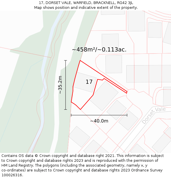17, DORSET VALE, WARFIELD, BRACKNELL, RG42 3JL: Plot and title map