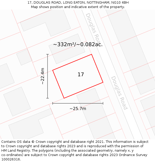 17, DOUGLAS ROAD, LONG EATON, NOTTINGHAM, NG10 4BH: Plot and title map