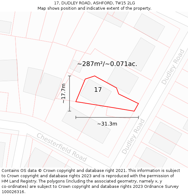 17, DUDLEY ROAD, ASHFORD, TW15 2LG: Plot and title map