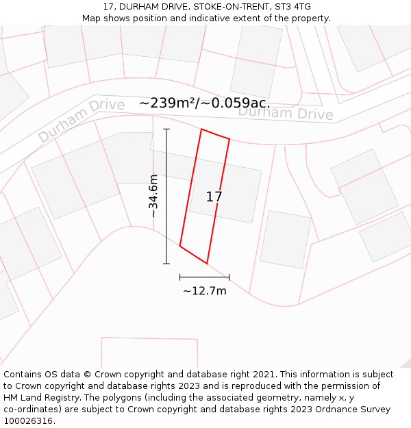 17, DURHAM DRIVE, STOKE-ON-TRENT, ST3 4TG: Plot and title map