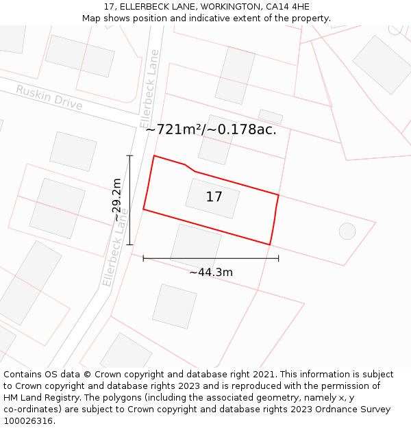 17, ELLERBECK LANE, WORKINGTON, CA14 4HE: Plot and title map