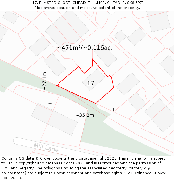 17, ELMSTED CLOSE, CHEADLE HULME, CHEADLE, SK8 5PZ: Plot and title map