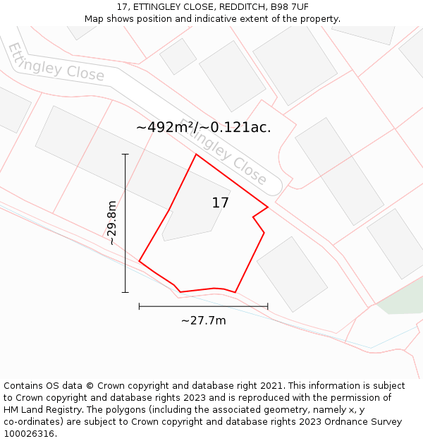 17, ETTINGLEY CLOSE, REDDITCH, B98 7UF: Plot and title map