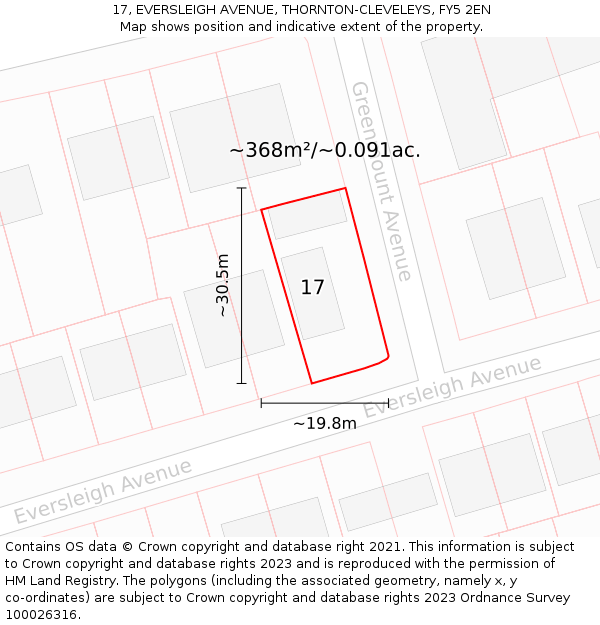 17, EVERSLEIGH AVENUE, THORNTON-CLEVELEYS, FY5 2EN: Plot and title map