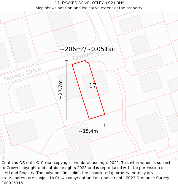 17, FAWKES DRIVE, OTLEY, LS21 3NY: Plot and title map