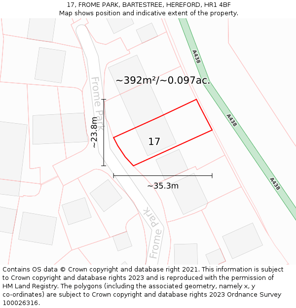 17, FROME PARK, BARTESTREE, HEREFORD, HR1 4BF: Plot and title map