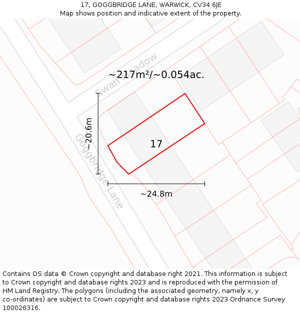 17, GOGGBRIDGE LANE, WARWICK, CV34 6JE: Plot and title map