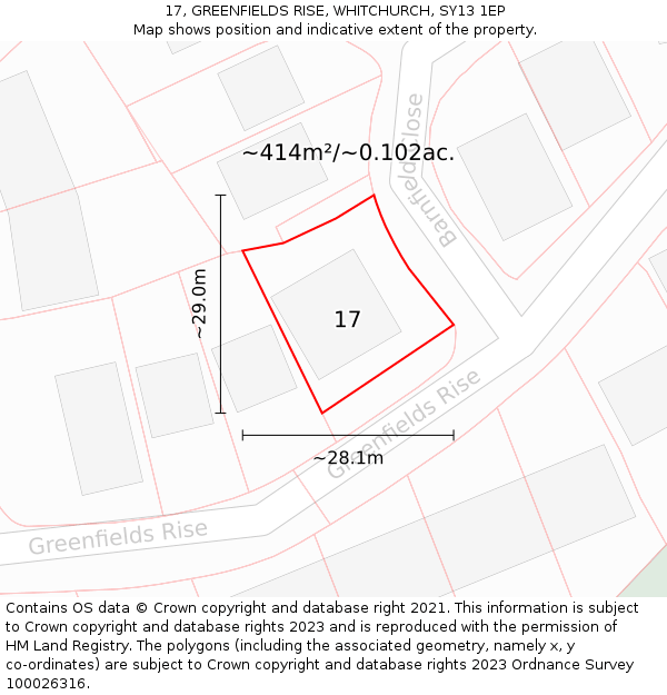 17, GREENFIELDS RISE, WHITCHURCH, SY13 1EP: Plot and title map