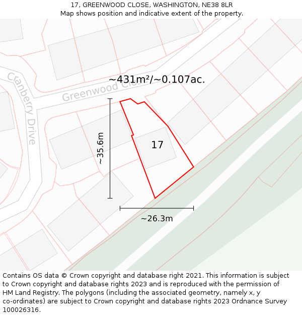 17, GREENWOOD CLOSE, WASHINGTON, NE38 8LR: Plot and title map