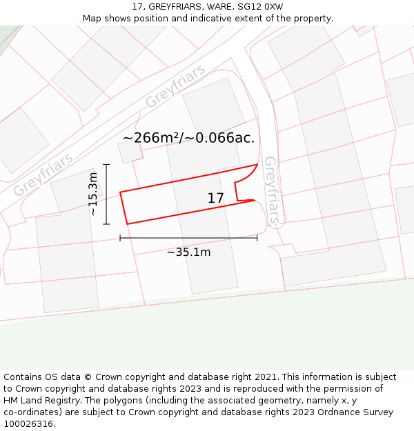 17, GREYFRIARS, WARE, SG12 0XW: Plot and title map