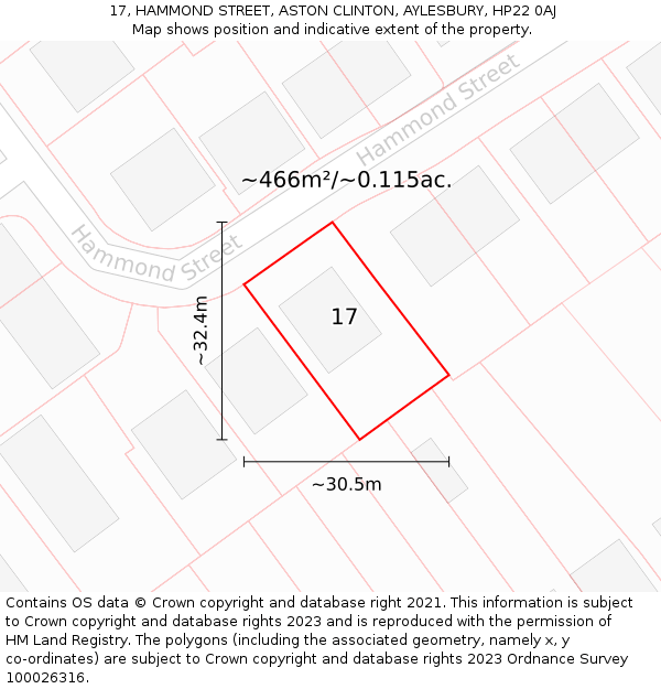 17, HAMMOND STREET, ASTON CLINTON, AYLESBURY, HP22 0AJ: Plot and title map