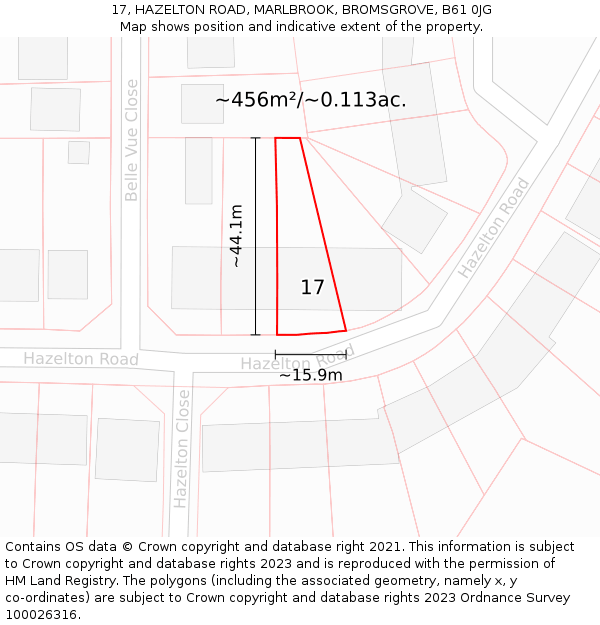 17, HAZELTON ROAD, MARLBROOK, BROMSGROVE, B61 0JG: Plot and title map