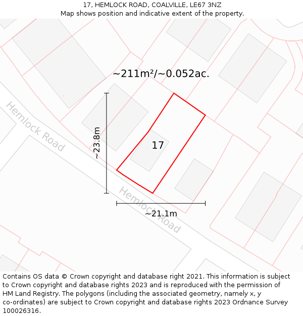 17, HEMLOCK ROAD, COALVILLE, LE67 3NZ: Plot and title map