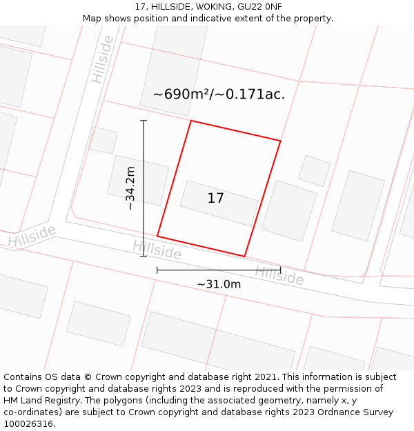 17, HILLSIDE, WOKING, GU22 0NF: Plot and title map