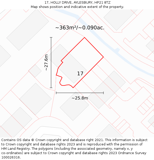 17, HOLLY DRIVE, AYLESBURY, HP21 8TZ: Plot and title map