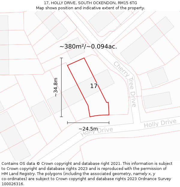 17, HOLLY DRIVE, SOUTH OCKENDON, RM15 6TG: Plot and title map