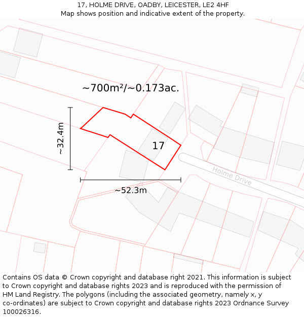 17, HOLME DRIVE, OADBY, LEICESTER, LE2 4HF: Plot and title map