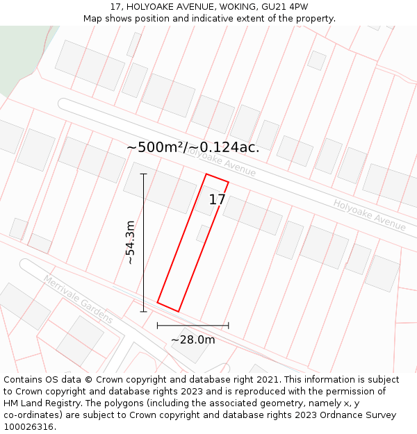 17, HOLYOAKE AVENUE, WOKING, GU21 4PW: Plot and title map