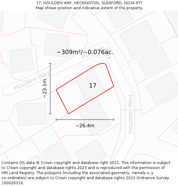 17, HOULDEN WAY, HECKINGTON, SLEAFORD, NG34 9TY: Plot and title map