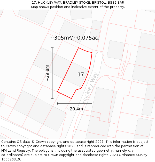 17, HUCKLEY WAY, BRADLEY STOKE, BRISTOL, BS32 8AR: Plot and title map