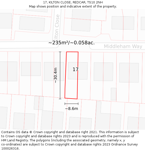 17, KILTON CLOSE, REDCAR, TS10 2NH: Plot and title map