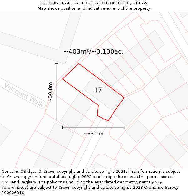 17, KING CHARLES CLOSE, STOKE-ON-TRENT, ST3 7WJ: Plot and title map