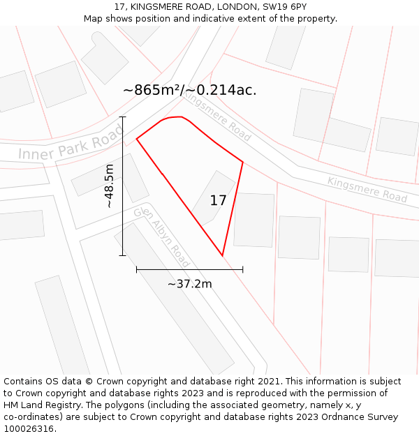 17, KINGSMERE ROAD, LONDON, SW19 6PY: Plot and title map