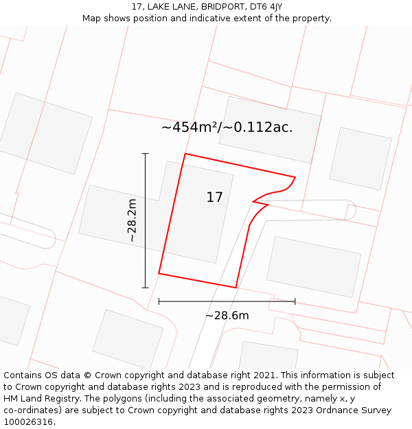 17, LAKE LANE, BRIDPORT, DT6 4JY: Plot and title map