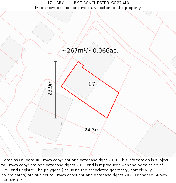 17, LARK HILL RISE, WINCHESTER, SO22 4LX: Plot and title map