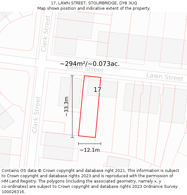 17, LAWN STREET, STOURBRIDGE, DY8 3UQ: Plot and title map