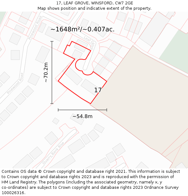 17, LEAF GROVE, WINSFORD, CW7 2GE: Plot and title map