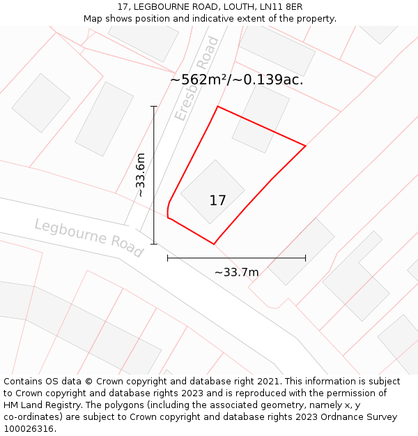 17, LEGBOURNE ROAD, LOUTH, LN11 8ER: Plot and title map
