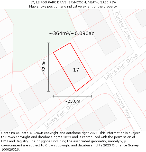 17, LEIROS PARC DRIVE, BRYNCOCH, NEATH, SA10 7EW: Plot and title map